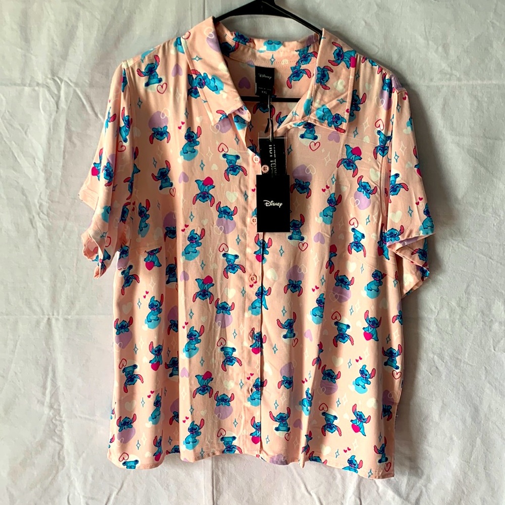 NWT - Disney Stitch Women’s Woven Button Up Shirt.